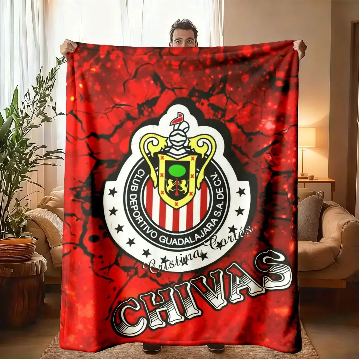 Guadalajara Chivas Team Logo Fleece Blanket – Lightweight and Comfortable, Soft, Lightweight, and Warm. Perfect for Bed, Sofa, Office, Camping, Travel, or a Spring Gift