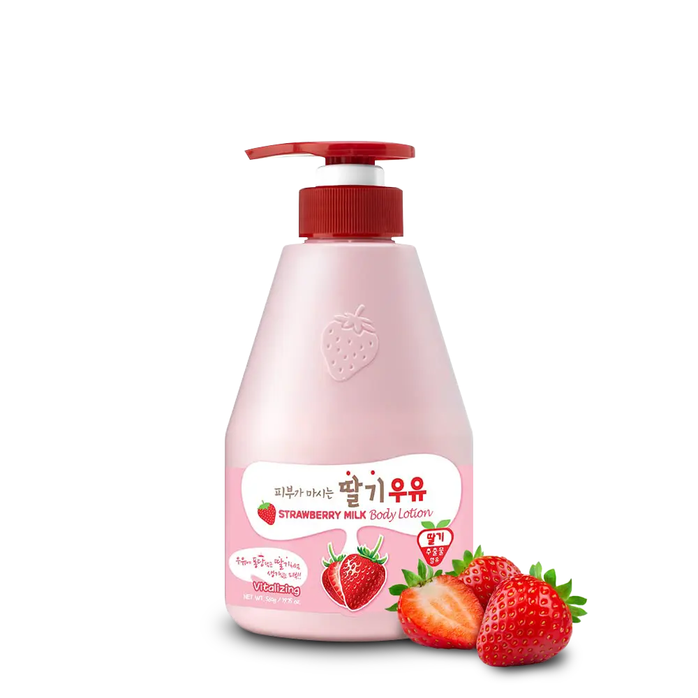 KWAILNARA Strawberry Milk Body Lotion (19.75 Fl Oz) – Deeply Hydrating & Lightweight Korean Body Lotion | Milk Protein, Royal Jelly, & Strawberry Extract for Smooth Skin | Paraben-Free & Non-Greasy