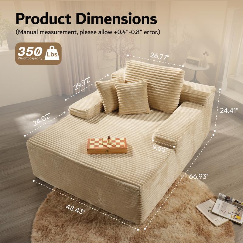 【3 Packages Shipping】Ovios 104" Modular Couch with Chaise and 49'' Boneless Chaise Lounge - L-Shaped Sectional Sofa Set with Flexible Configuration, Plush Corduroy Cloud Velvet Fabric,No Assembly Required, 5 Seater