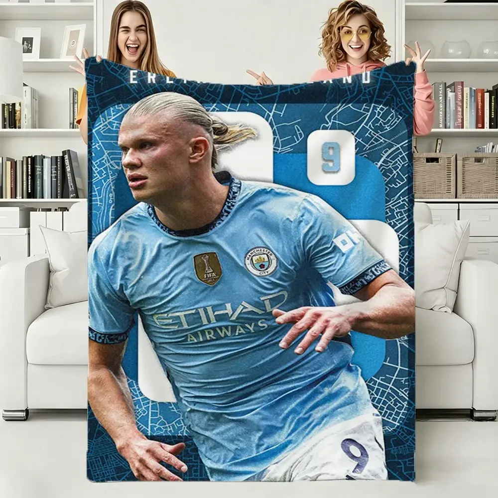 E-Erling H-Haaland Football Star 2026 Soft Warm Flannel Blanket Art for Bedroom Wall Living Room Decor Bed Picnic Office Gift