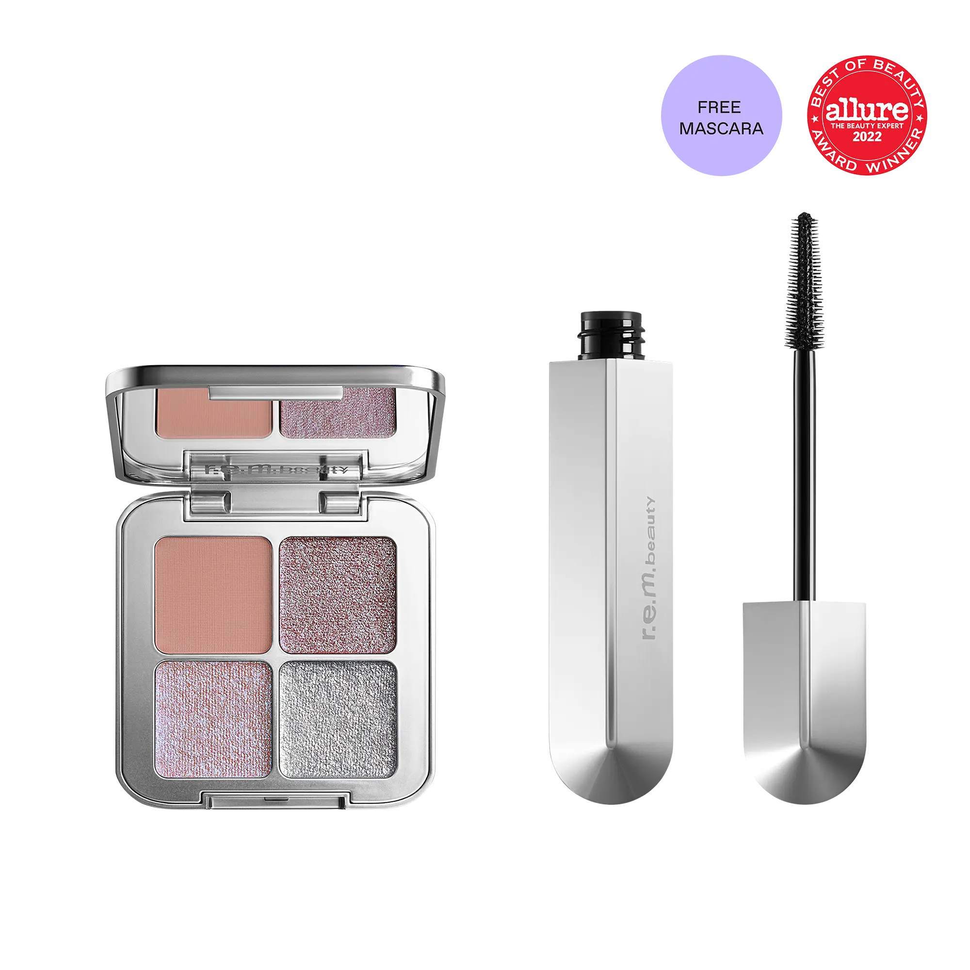 TikTok Exclusive - r.e.m. beauty by Ariana Grande sweet dreams eyeshadow quad makeup + free mascara (GWP) - long wearing, clean, talc-free, vegan, buildable color