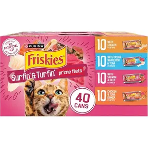 Purina Friskies Gravy Wet Cat Food Variety Pack, Surfin’ and Turfin’ Prime Filets Favorites - (Pack of 40) 5.5 oz. Cans