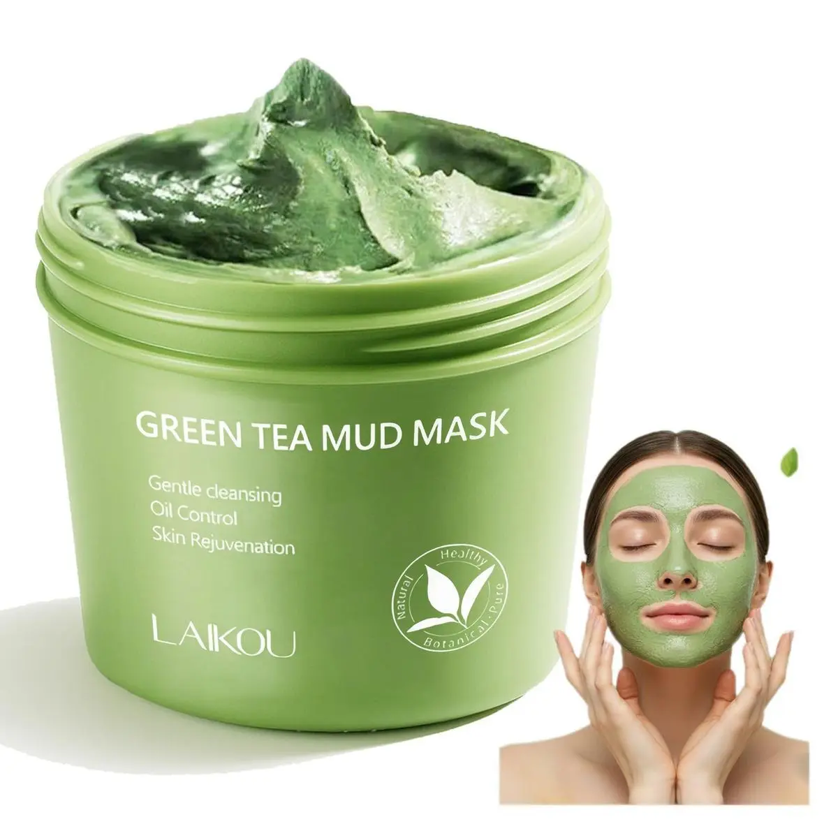 LAIKOU Green Tea Mud Mask - Brightening Clay Mask for Acne, Blackheads & Fine Pores - Natural Ingredients for Skin Repair & Brightening