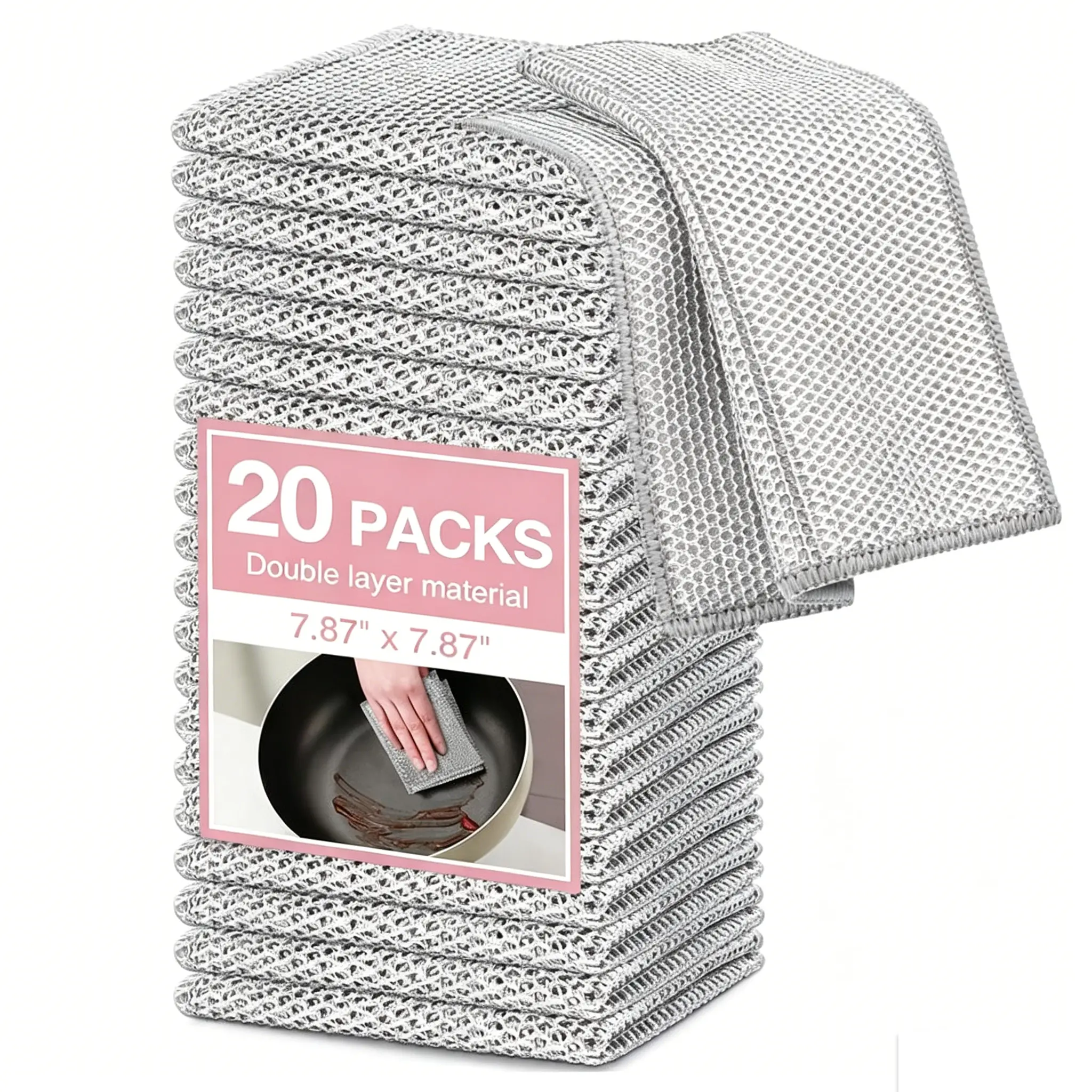 20-Count Thick Double-Layer Wire Dishcloths, Non-Scratch Multipurpose Reusable Rags, Safe for All Surfaces, Washable Durable for Wet & Dry Kitchen Cleaning (Sinks, Pans, Dishes), Daily