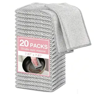 20 Counts Multipurpose Non-Scratch Wire Dishcloths – Double-Layer Reusable Dishwashing Rags for Wet & Dry Use, Kitchen Cleaning Cloth for Sinks, Pans & Dishes, Washable & Durable