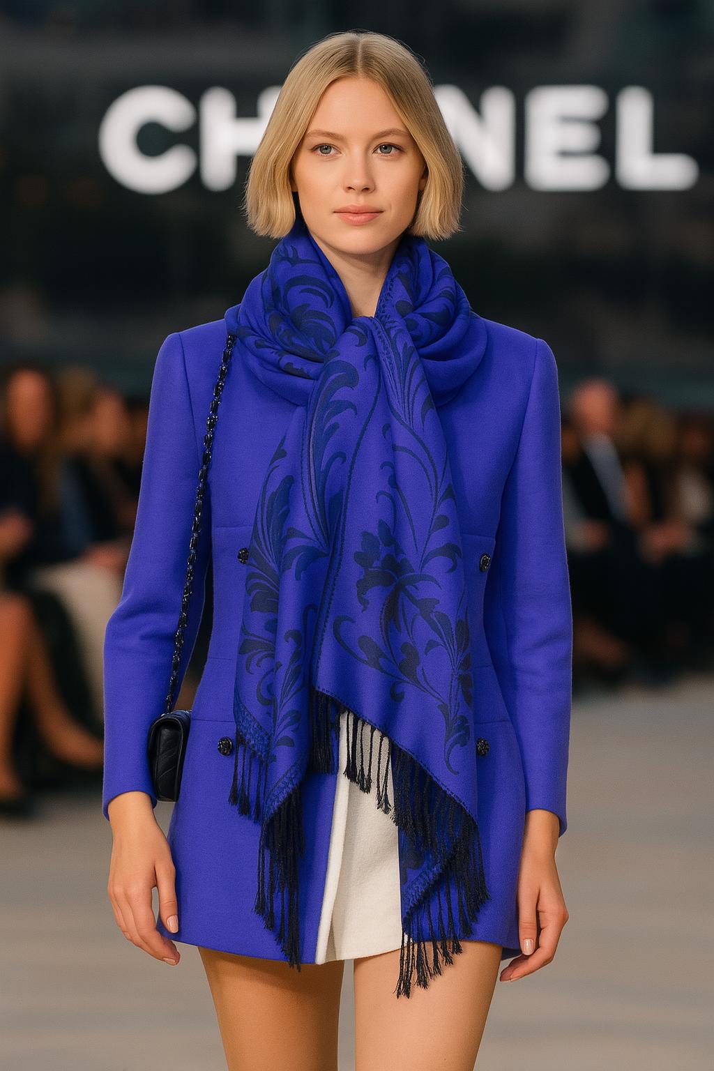 Women's Reversible Floral Boho Scarf - Oversized Shawl with Fringe Details Lightweight Soft Fabric Intricate Floral Design Classic Fringed Hem Elegant Layering Accessory