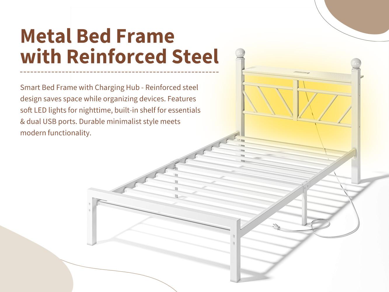 【880 lbs Capacity】Queen Size Metal Bed Frame with LED Lights,Sturdy Bed Frame with Headboard, NO MATTRESS Include,Under Bed Storage Space & Strong Metal Slats, Strong Metal Slats Support,Noise-Free, Easy Assembly,Black