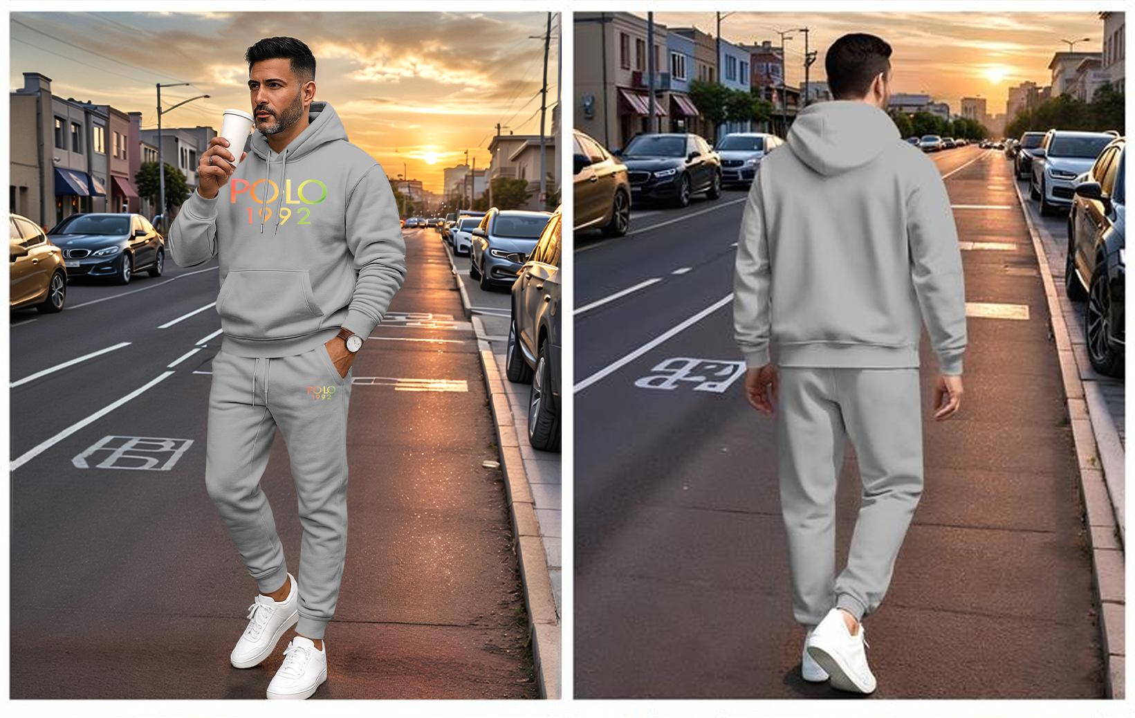 Men's Polo 1992 Print Hoodie & Drawstring Sweatpants Set, 100% Polyester, Casual Athletic Long Sleeve, Soft Breathable Fabric, Loose Fit, Spring Autumn Winter Tracksuit, Minimalist Style Men's Polo 1992 Print Hoodie & Drawstring Sweatpants Set, 100% Polyester, Casual Athletic Long Sleeve, Soft Breathable Fabric, Loose Fit, Spring Autumn Winter Tracksuit, Minimalist Style
