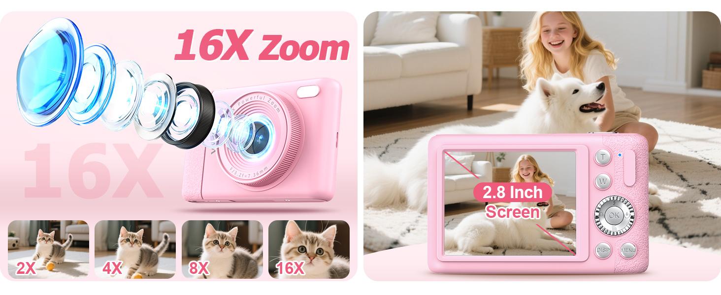 W&O Digital Camera,Portable CCD Cameras Gifts,HD Digital Video Cameras Toddler,Portable Toy 3-10 Ages Girls Boys,32GB TF Card Rechargeable Wireless