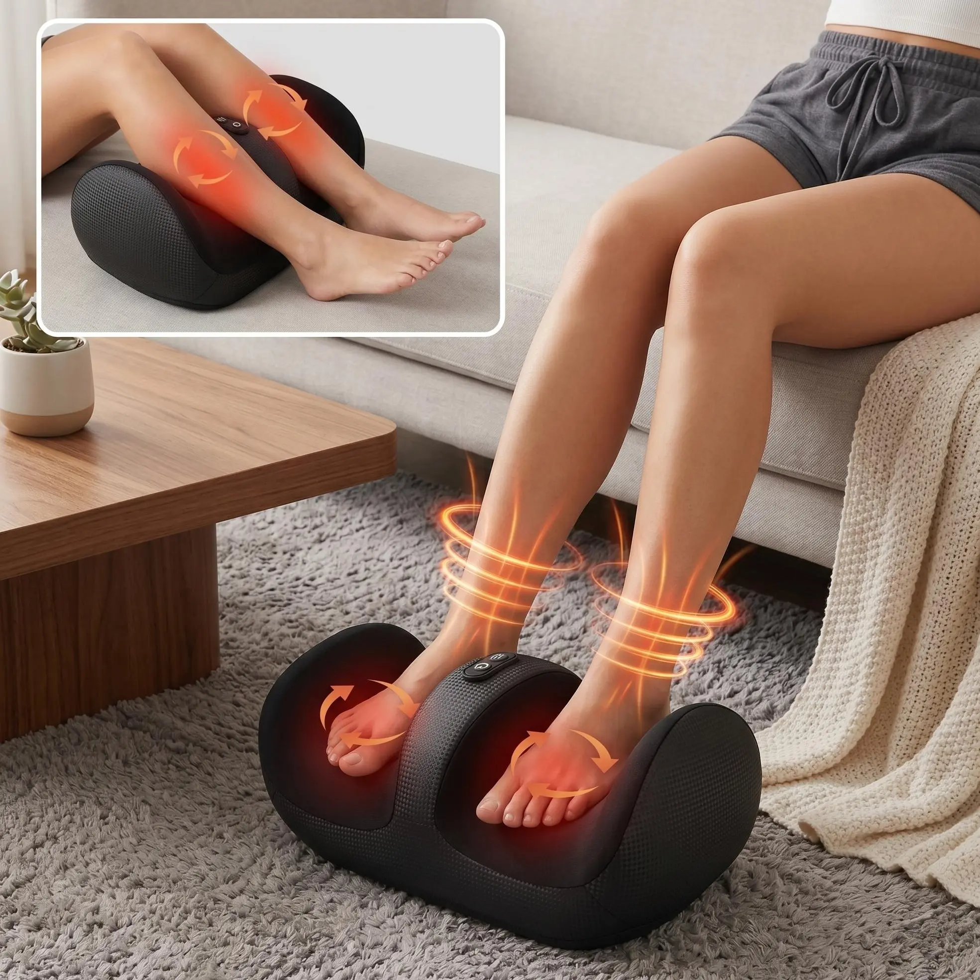 Shiatsu Heating 3-IN-1 Leg & Foot Massager with Roller Lightweight Three-way Massage 3 Intensities Ideal for Offices Home Father's Day Gift