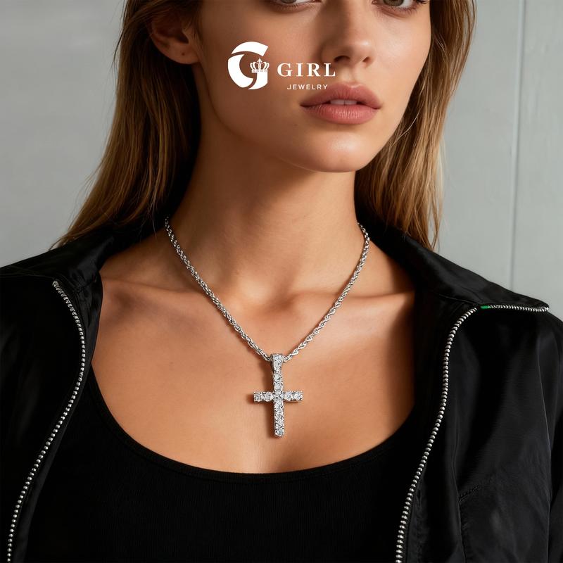 GGIRL Artificial Zirconium 18K Gold Plated Cross Pendant Necklace for Men Women Hip Hop Jewelry Stainless Steel 3/5mm Chain Fashion Jewelry Gift for Holiday Haul Christmas Birthdays Anniversaries