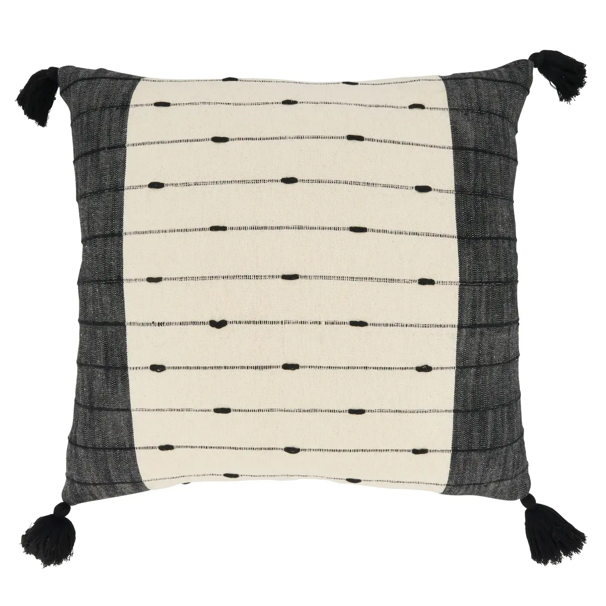 20 in. Tassel Trim Stripe Square Poly Filled Throw Pillow, Black & White