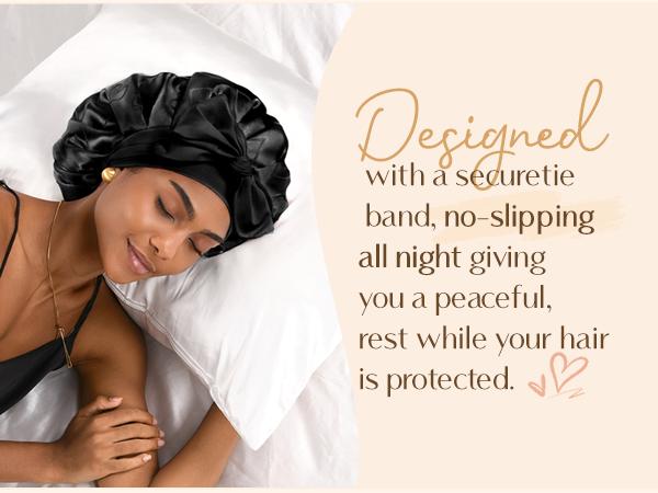 YANIBEST Double Layer Silk Satin Bonnet for Sleeping Women Printed Pattern Satin Bonnet with Tie Band for Women Curly Natural Hair Elastic Tie Band for Curly Hair Night Cap TikTokShopBlackFriday