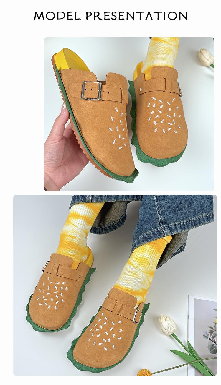PU upper women's hamburger cowhide suede loafers, leather slippers, cork shoes, platform heels. They have arch support function, are comfortable and fashionable PU upper women's hamburger cowhide suede loafers, leather slippers, cork shoes, platform heels. They have arch support function, are comfortable and fashionable