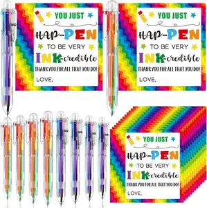 End of Year Gift for Student Classroom Inspirational Gift with Multicolor Ballpoint Pen and Cards Retractable Cute Pen Classroom Small Gift Stationery Supplies for School Student Gift Exchange, Graduation Gift