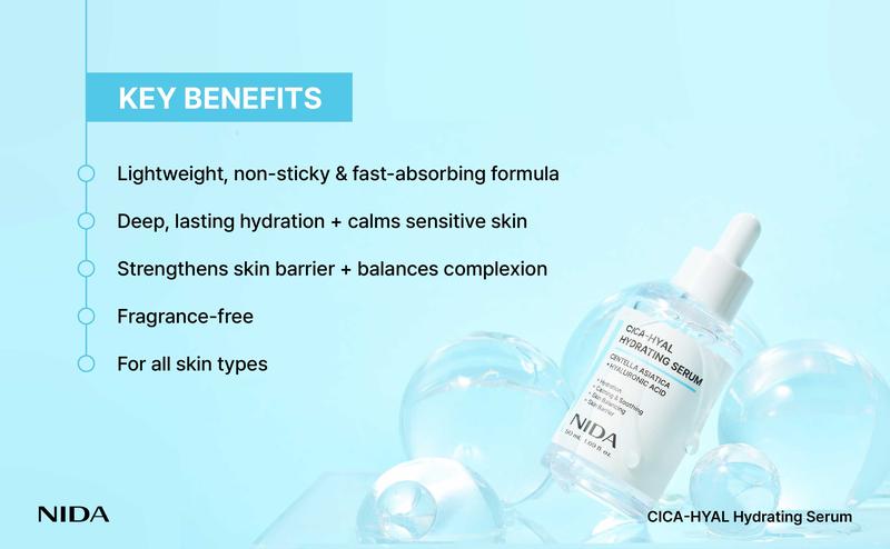NIDA Centella CICA-HYAL Hydrating Serum Hyaluronic Acid Niacinamide Calming Soothing Moisturizing Sensitive Moisture Hydrate Dewy Skin Repair
