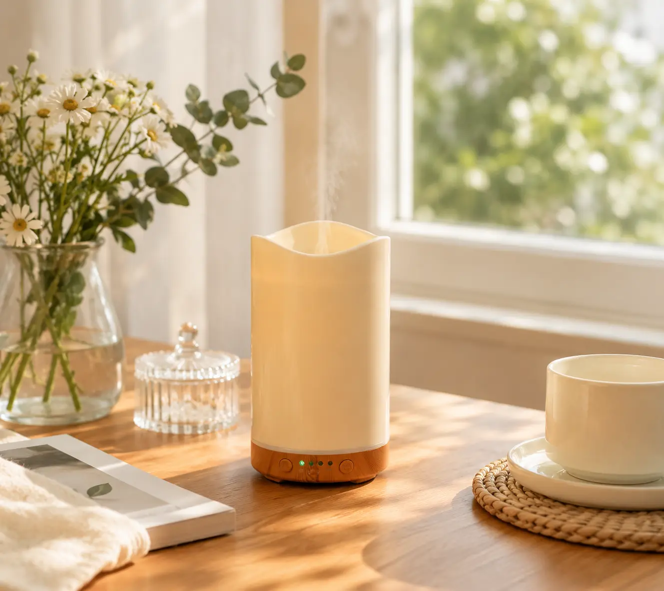 4-in-1 Flameless Candle Humidifier Diffuser with Warm Light, Aroma Mist Maker, Quiet Cool Mist Humidifier for Bedroom Home Decor，Christmas