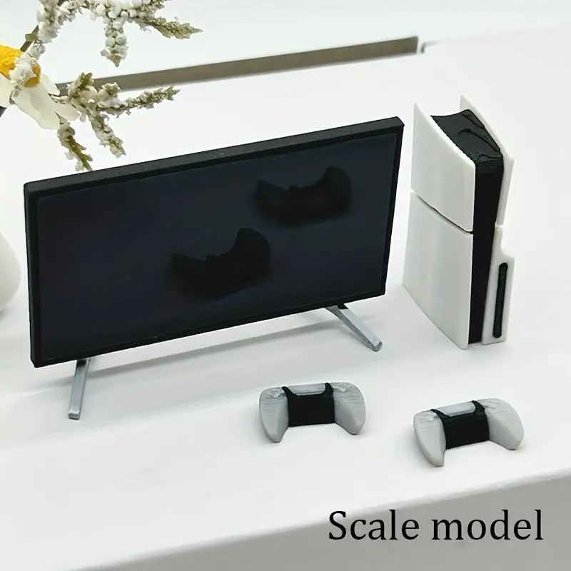 Miniature Ps Game Console Model, Realistic TV Model, Dollhouse Television Decoration, Micro Scene Decor, Play House Props, Office Desk Ornament, Playhouse, Doll House Accessory, Miniature Set