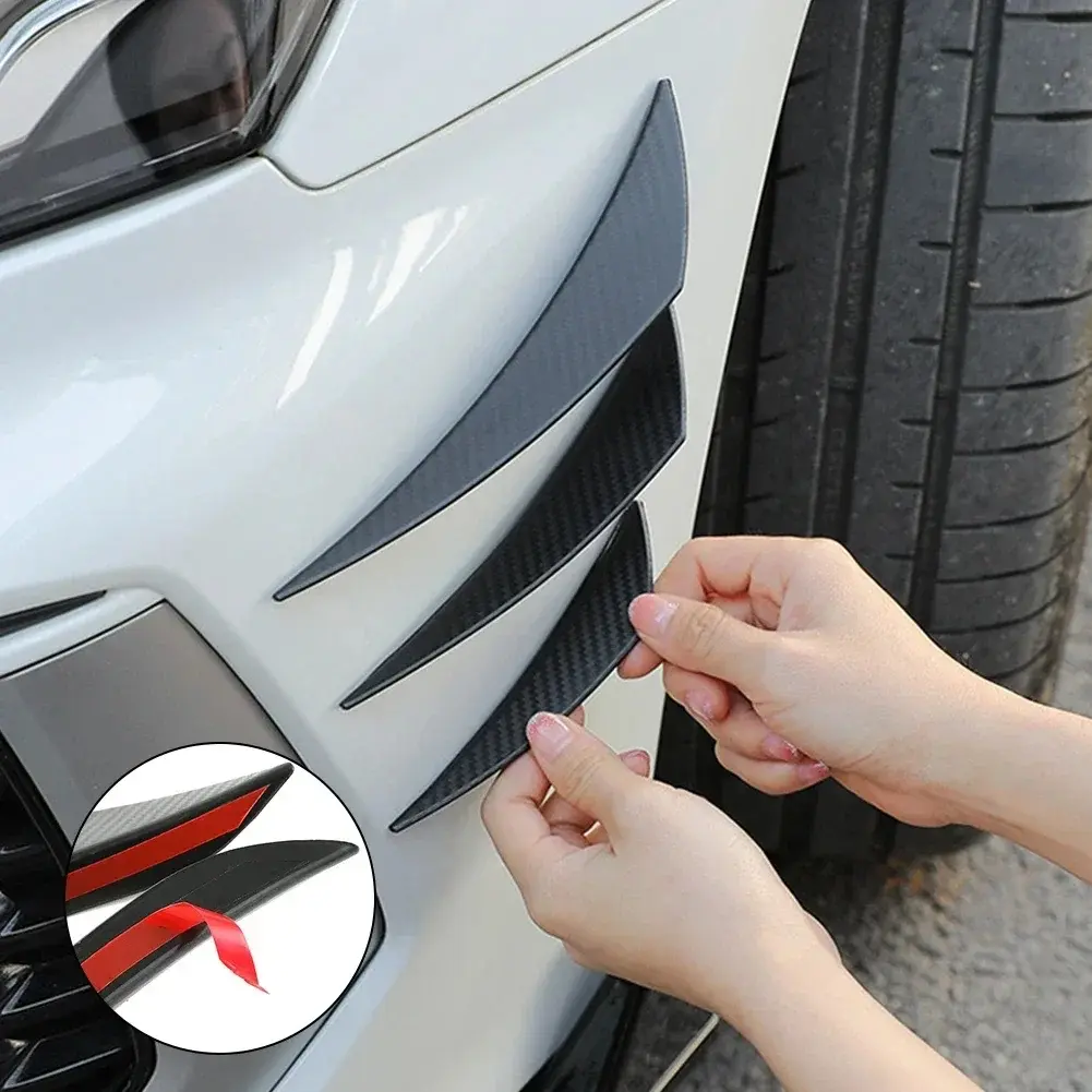Car Bumper Lip Spoilers Kit, 6 Counts/set Carbon Fiber Pattern Fin Spoilers, Universal Car Bumper Lip Spoilers, Car Exterior Accessories Installation