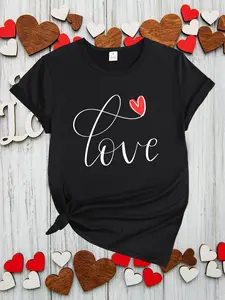 Women's Casual Sports Love T-Shirt - Cotton breathable short-sleeve round neck, exclusive for Valentine's Day, machine washable, suitable for all seasons, skin-friendly, stylish for daily & dates