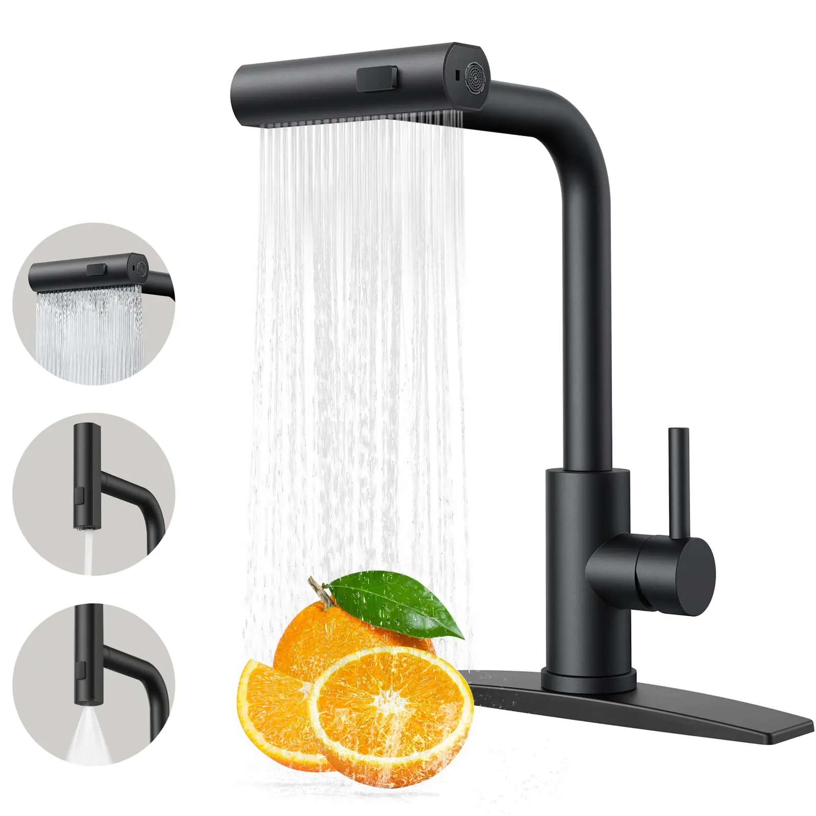 FORIOUS Waterfall Kitchen Faucet with Pull Down Sprayer 1 or 3 Hole Single Handle Stainless Steel Black Commercial Modern Kitchen Faucets with 3 Modes Home Install pot filler kitchen homedecor