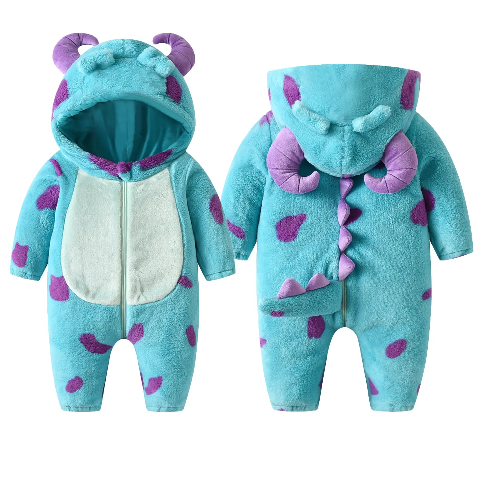 Baby Fleece Snowsuit, Warm Thick Winter Jumpsuit with 3D Horn Hood, Cartoon Cow Romper for Toddler Boys & Girls, 12 - 18 Months, 2 - 3 Years, 4-5 Years
