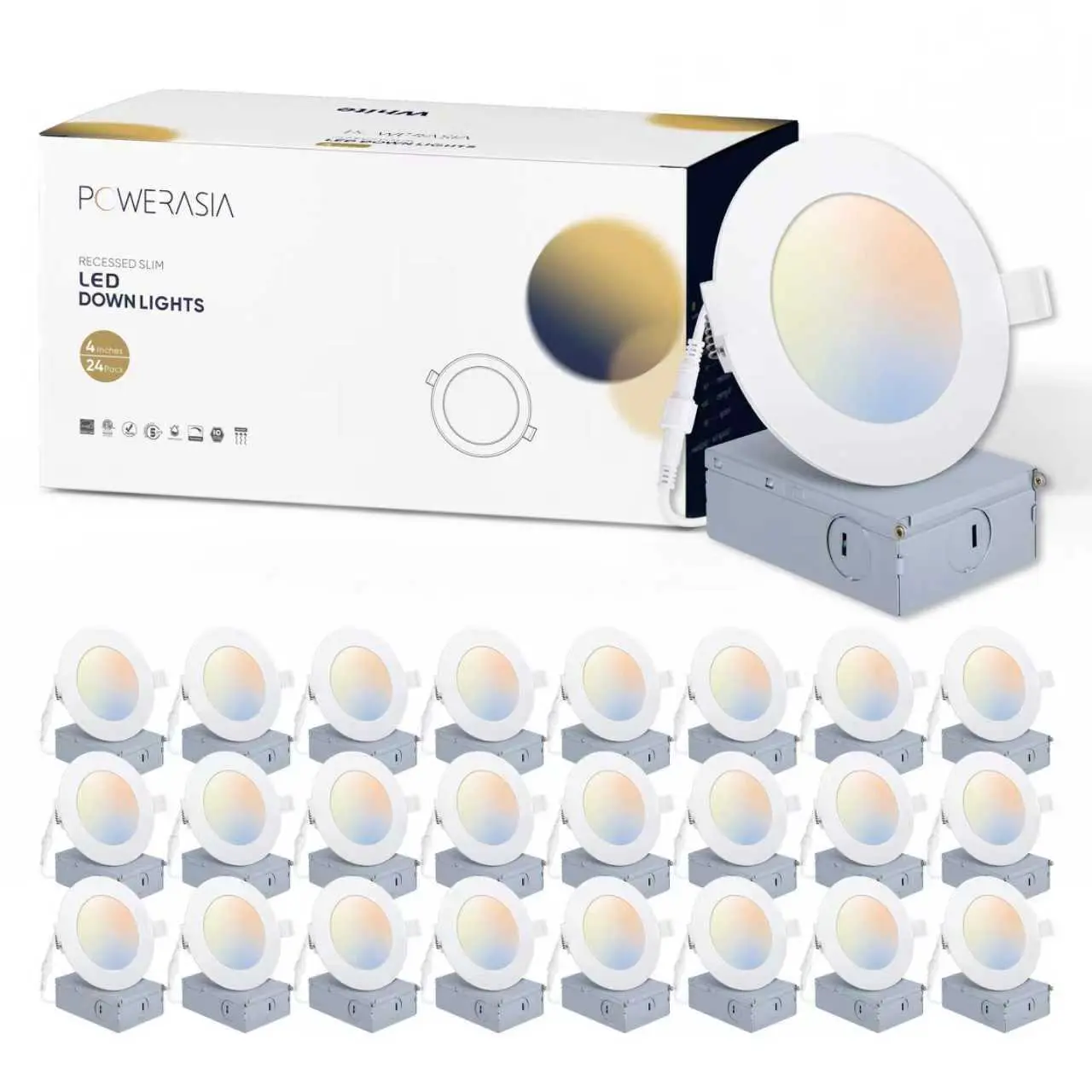 24 Pack Recessed Lighting 4/6 Inch with Junction Box, 5CCT LED Recessed Lights Dimmable 2700K-6000K, 15W 1200lm Ultra Thin Recessed Lighting - ETL and Energy Star sohochic