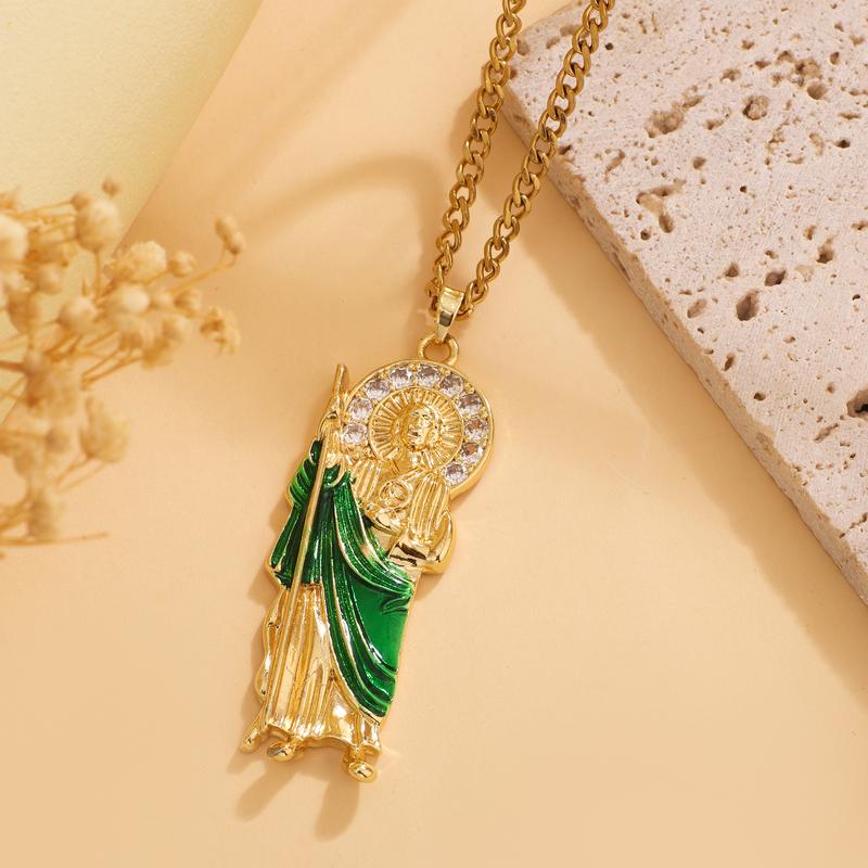 San Judas Tadeo Chain Jesus Necklace Builder Necklace Joye Riade San Juda Saint Jude Rhinestone Cross San Juda