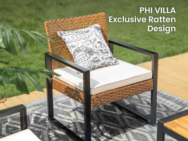 Phi Villa 4-Piece Patio Conversation Set - Wicker Chairs, Acacia Wood Coffee Table, Solid Wood Tabletop, Durable & Stylish Outdoor Design Furniture, Deals for You Phi Villa 4-Piece Patio Conversation Set - Wicker Chairs, Acacia Wood Coffee Table, Solid Wood Tabletop, Durable & Stylish Outdoor Design Furniture, Deals for You