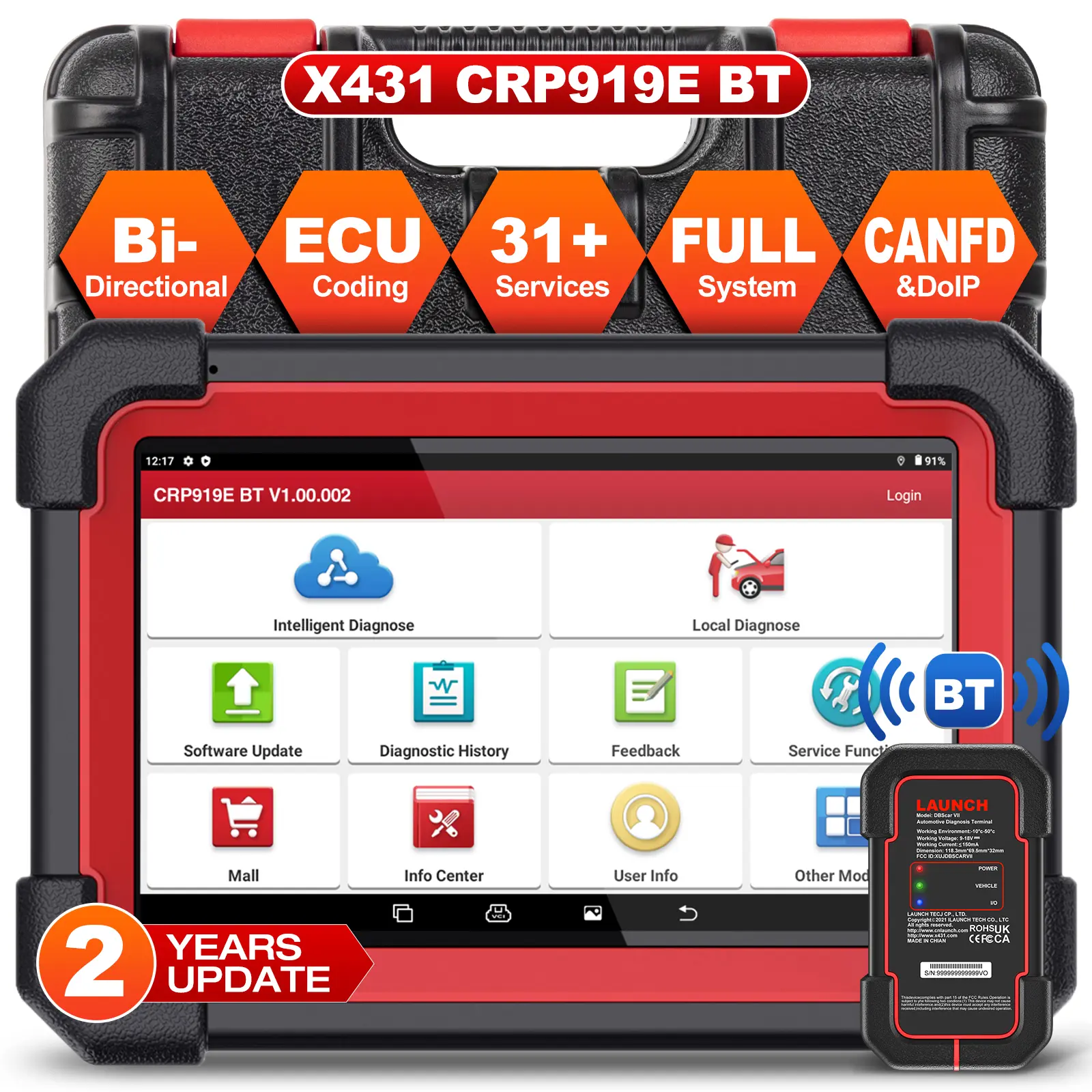Launch CRP 919E BT 2026 Wireless Bidirectional OBD Scanner, Automotive Scan Tool with CANFD&DOIP, ECU Coding, Full System Diagnostic, 31+ Resets, FCA AutoAuth, 2-Year Free Updates, 6300Mah Battery
