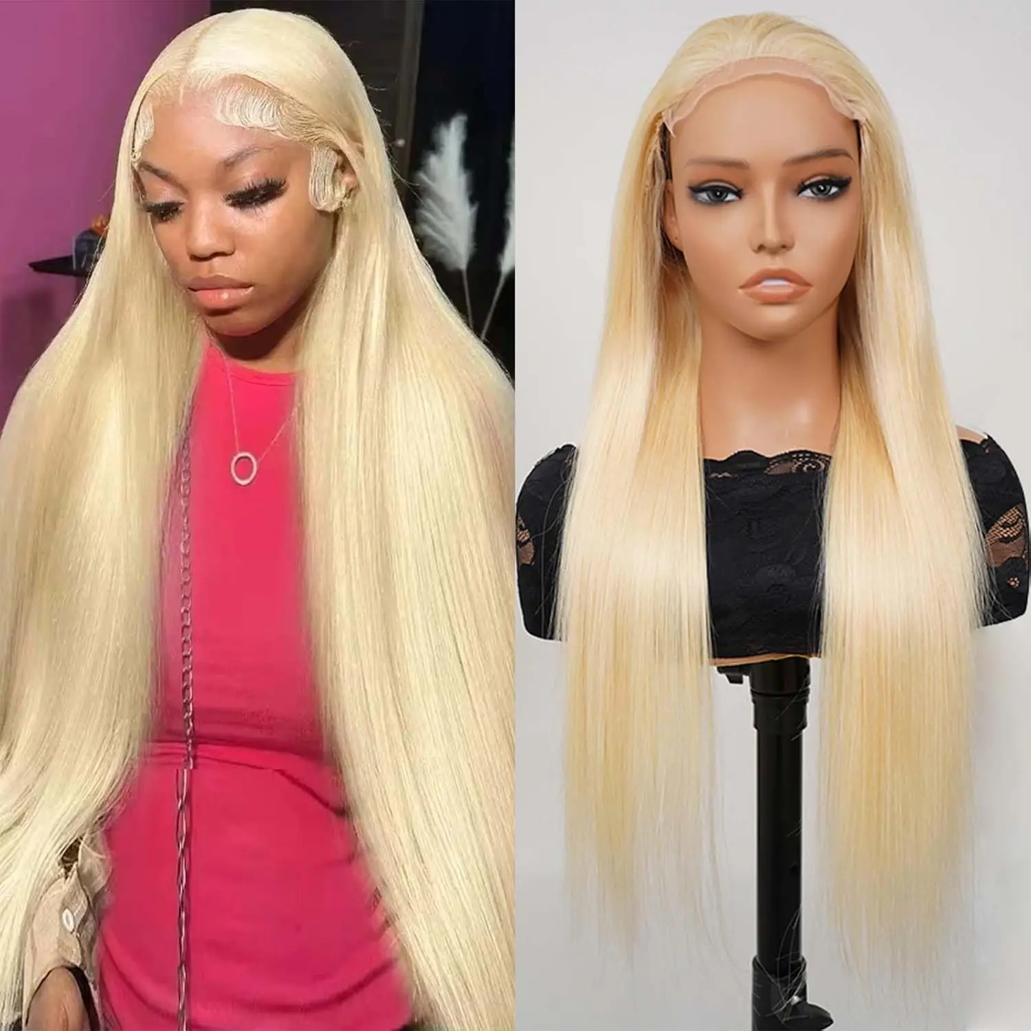 613 5x5 Lace Front Wig Human Hair 200 Density Straight 613 Blonde Wig Human Hair 5x5 200 Density HD Lace Front Closure Wigs Human Hair Blonde Pre Plucked for Women Hyperrealism Wig Glueless Kinky Edges