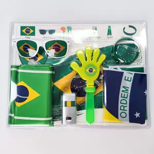Brazil，6-in-1 Soccer Game Fan Cheering Kit, Football season, midsummer, Soccer, Scarf, Glasses, Wristband, Racket, Face Painting, Flags, Cheering Props, Festive Events, Designed for  Support