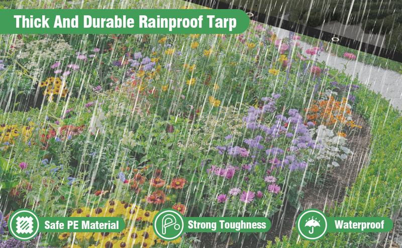 7ft x 11ft Heavy-Duty Waterproof Clear Tarp with Grommets, Insect-Resistant, Tear-Resistant, Windproof, Snowproof, Rainproof, Durable Transparent Rainproof Cover for Outdoor Garden, Patio, Chicken Coop, Greenhouse, Camping & Temporary Shelter, Car Shelter
