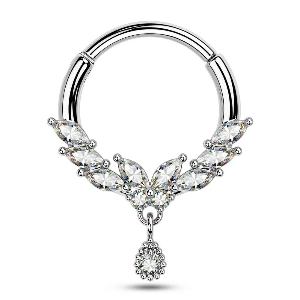 OUFER BODY JEWELRY 16G Butterfly Dangle Septum Ring, 316L Stainless Steel Hinged Hoop Nose Piercing Jewelry for Daith, Conch, Cartilage 8mm 10mm, Septum Jewelry