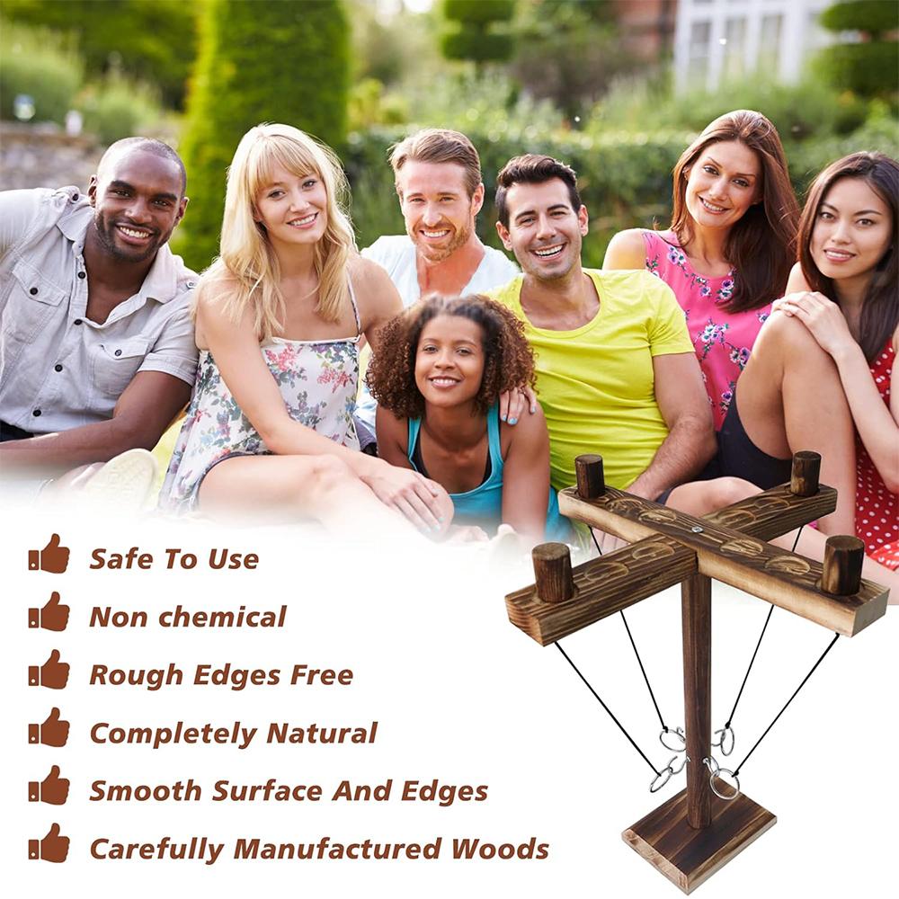 【Christmas gift】Wooden Ring Toss Game - 1PC Outdoor Party Throw Game with Wooden Hook & Rhythm Bracelet - Fun 2-4 Player PK Game for Family Reunions & Camping.