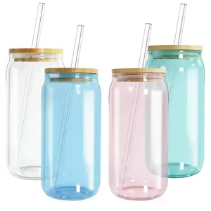 18oz Color Glass Cups with Lids and Straws-Iced Coffee Cups Smoothie Cup Reusable Tumblers Set of 4,Glass Water Bottle, Borosilicate Drinkware Thermal Drinking Glassware