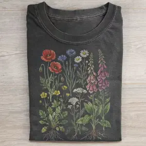 Vintage Wildflower Botanical T-Shirt, Cottagecore Flower Graphic Tee, Nature Plant Illustration Shirt, Garden Lover Vintage Tee