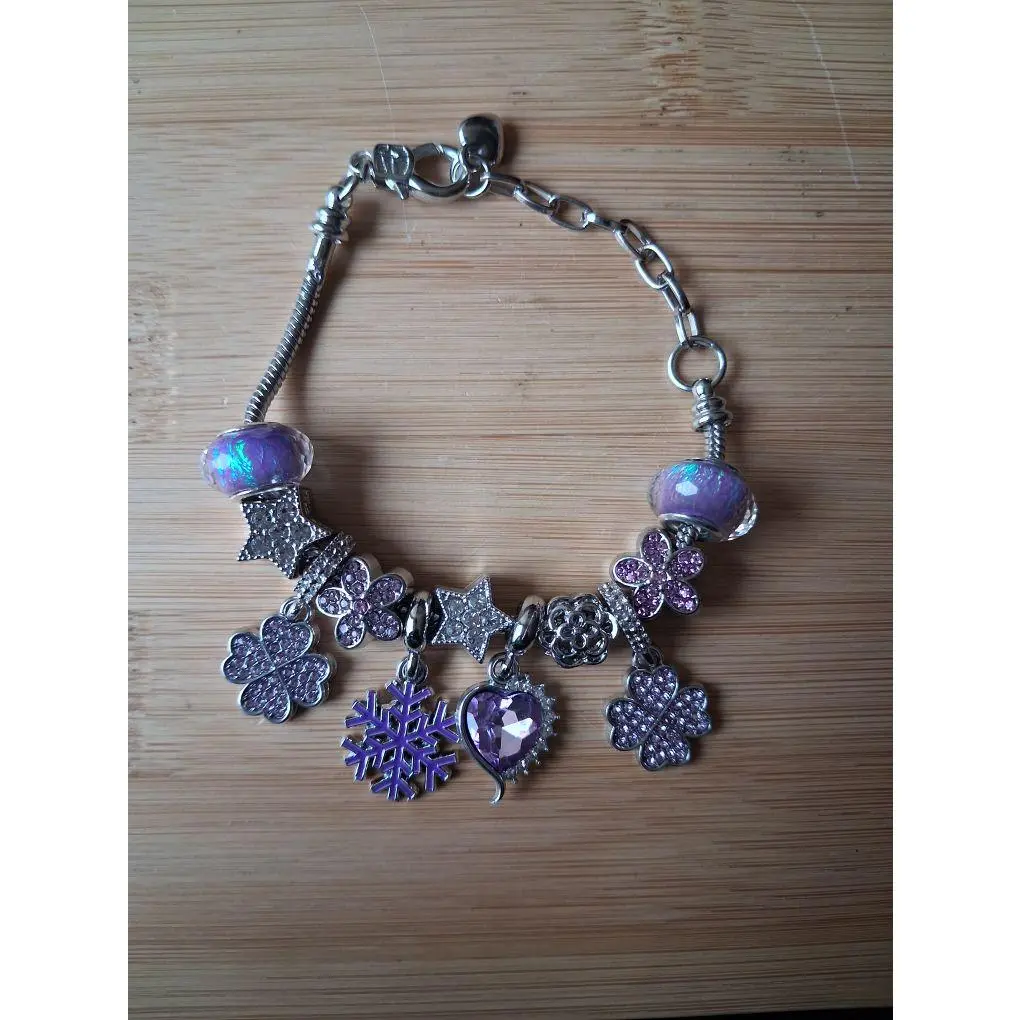 Elegant Purple Charm Bracelet with Star, Heart, and Snowflake Charms for Women