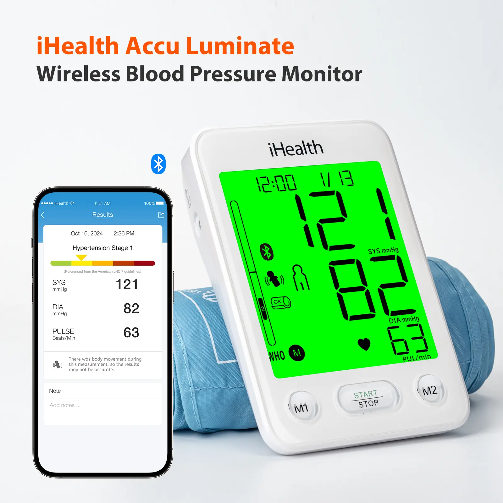 iHealth Bluetooth Blood Pressure Monitor HSA or FSA Eligible, with Large Cuff & Color-Coded Display, Dual Users 2*120 Readings, Automatica Upper Arm Blood Pressure Machine with Cloud Storage & Body Movement Detection, Portable Healthcare Kit