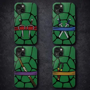 Mutant Ninja Shell Phone Case, Green Turtle Warrior Cover, Martial Arts Weapon Graphic Shell, Pizza Ninja Squad Accessory, Glossy Case For iPhone 17 Pro Max 16 Plus 15 14 13 Mini 12 11, Samsung Galaxy S25