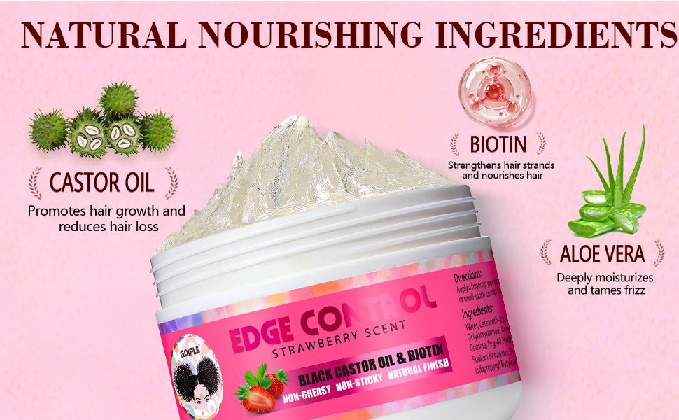 4 Counts Natural Edge Control Wax Gel for Women Strong Hold, Non-Greasy, No Flaking or White Residue, Smooths Edges Organic (Strawberry Scent)