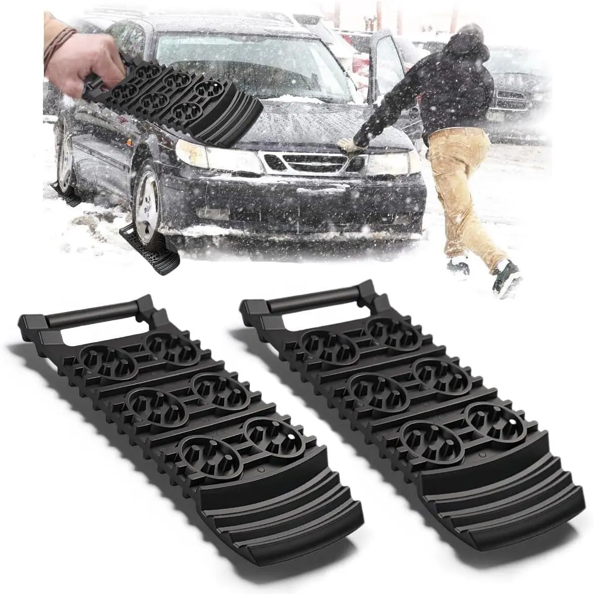 2 Pack Off-Road Recovery Traction Boards, Lightweight Yet Sturdy High-Strength Engineering Plastics Emergency Devices, Anti-Slip Tire Grip Pads for Car Unstuck from Mud/Sand, Easy Storage and Transport, Non-Slip Tooth Pattern