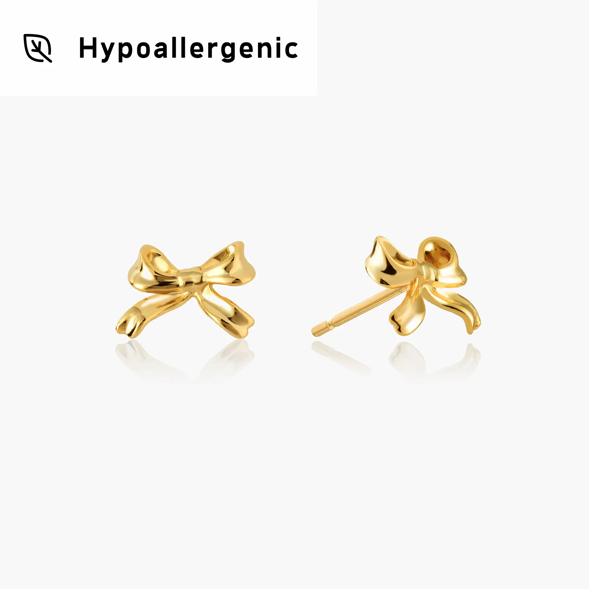 en route 18K Gold Plated Gold Ribbon Stud Earrings, Playful Bow Design with Timeless Charm, Versatile Studs for Layering Looks