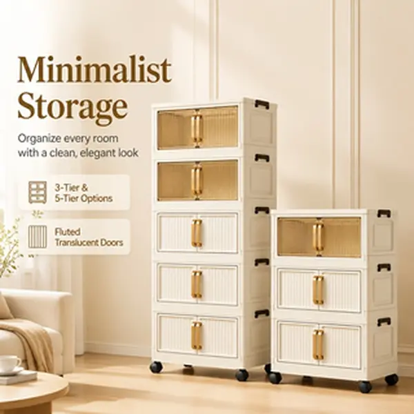 3/5-Tier Foldable Storage Cabinet with Dividers, Stackable Drawer Organizer, Multi-Functional Bedroom Nightstand, Sturdy Household Storage Cabinet with Large Capacity, Ideal for Living Room & Bedroom, Perfect for Storing Clothes, Toys and Miscellaneo