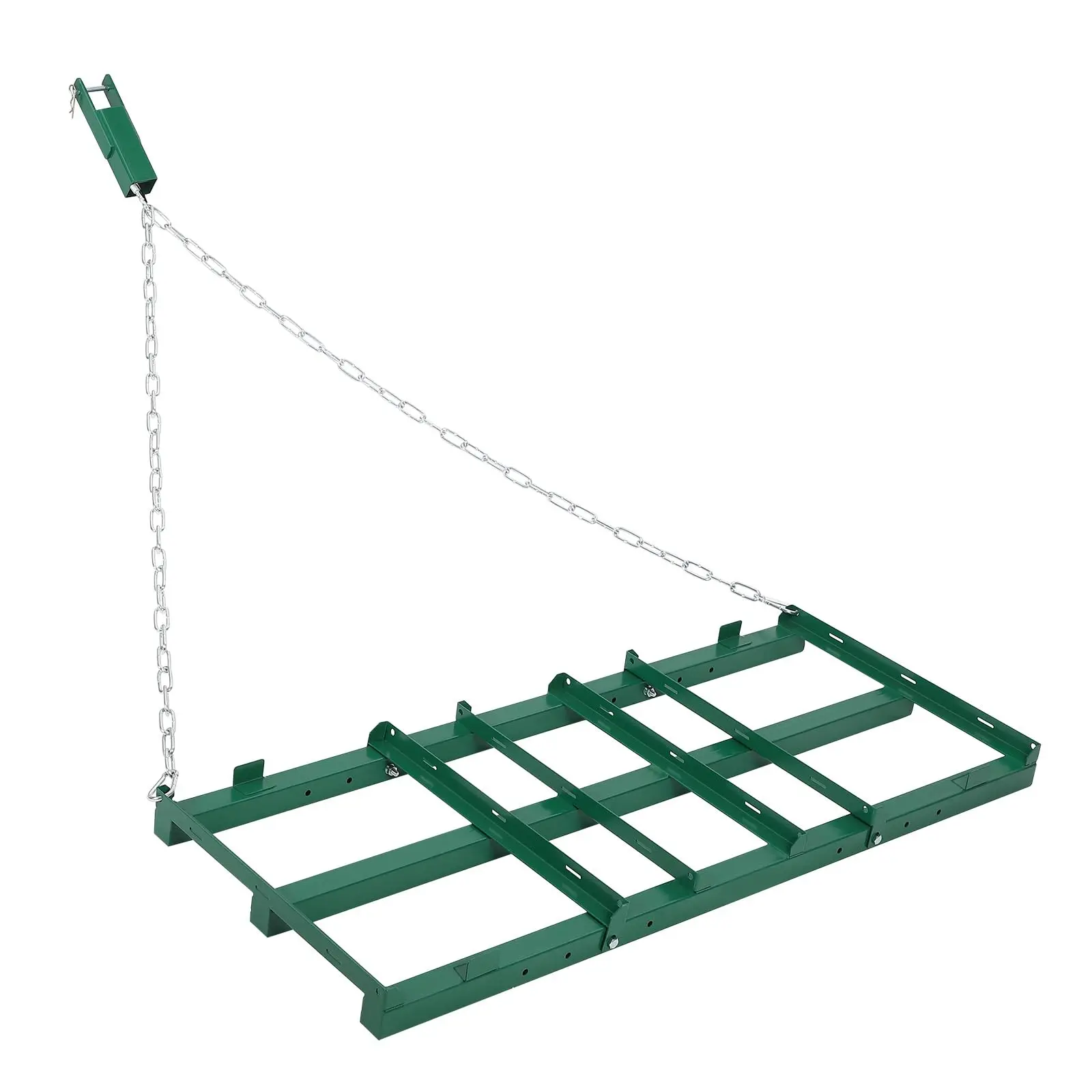 Garvee 4 ft Heavy Duty Tow Behind Drag Harrow with Adjustable Bars and 72 in Chain, Driveway Grader Landscape Rake for ATV, UTV, Tractor, Mower - Yard Lawn Leveling Tool in Green