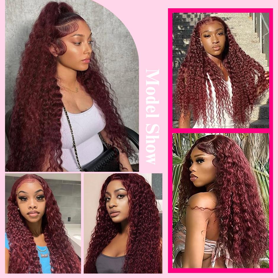 YAWAWE Hair Water Wave Reddish Brown Wear Go Glueless Wig with Drawstring Effortless Install 13x6 Lace Frontal Wigs Pre-plucked Pre-bleached Transparent Lace Wigs Human Hair for Women