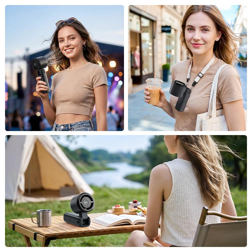 WHATOOK High Speed Portable Handheld Fan,Adjustable Turbo Mini Fan, Battery Rechargeable Personal Fan with Metal Body,Digital Display,Gifts for Women Men Travel/Camping/Outdoor-Pink-White-Green