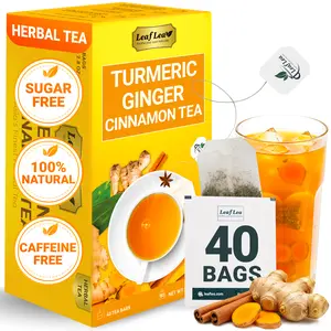 LeafLea Turmeric Ginger Cinnamon Tea Bags, 100% Natural Ingredients Herbal Tea, Turmeric Ginger Herbal Blend for Wellness, Vegan, No Sugar, Caffeine-Free, Individually Wrapped for Freshness