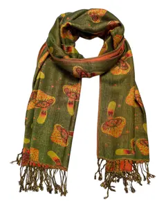 Green & Orange Reversible Mushroom Eyes Rave Pashmina