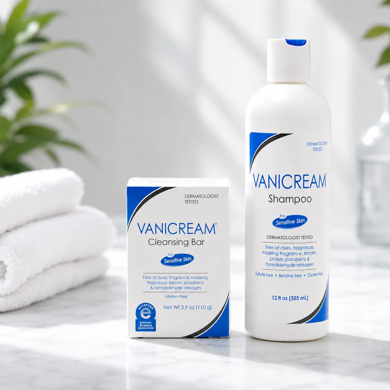 Vanicream Sensitive Skin Haircare Bundle - Daily Mild Gentle Cleansing Bar (3.9 oz) + Eczema Relief Shampoo (12 fl oz)